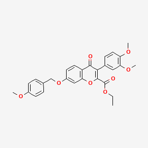 molecular formula C28H26O8 B2552586 ethyl 3-(3,4-dimethoxyphenyl)-7-[(4-methoxyphenyl)methoxy]-4-oxo-4H-chromene-2-carboxylate CAS No. 610751-98-9