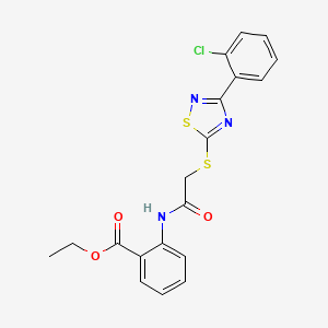 molecular formula C19H16ClN3O3S2 B2552620 Ethyl 2-(2-((3-(2-chlorophenyl)-1,2,4-thiadiazol-5-yl)thio)acetamido)benzoate CAS No. 864919-39-1
