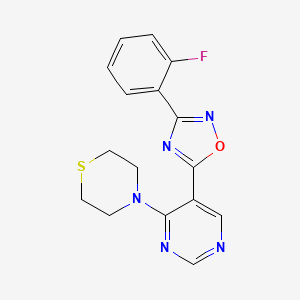 3-(2-Fluorophenyl)-5-(4-thiomorpholinopyrimidin-5-yl)-1,2,4-oxadiazole