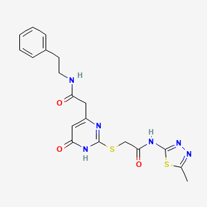 molecular formula C19H20N6O3S2 B2552772 N-(5-methyl-1,3,4-thiadiazol-2-yl)-2-((6-oxo-4-(2-oxo-2-(phenethylamino)ethyl)-1,6-dihydropyrimidin-2-yl)thio)acetamide CAS No. 1171083-02-5