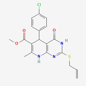 molecular formula C19H18ClN3O3S B2552778 Methyl 2-(allylthio)-5-(4-chlorophenyl)-7-methyl-4-oxo-3,4,5,8-tetrahydropyrido[2,3-d]pyrimidine-6-carboxylate CAS No. 876866-08-9