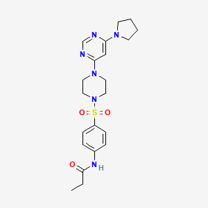 molecular formula C21H28N6O3S B2552782 N-(4-((4-(6-(pyrrolidin-1-yl)pyrimidin-4-yl)piperazin-1-yl)sulfonyl)phenyl)propionamide CAS No. 1203108-00-2