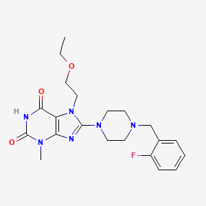 molecular formula C21H27FN6O3 B2552789 7-(2-Ethoxyethyl)-8-[4-[(2-fluorophenyl)methyl]piperazin-1-yl]-3-methylpurine-2,6-dione CAS No. 887030-52-6