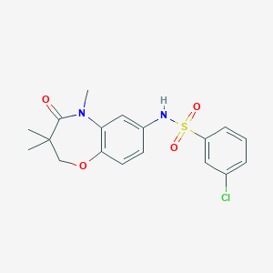 molecular formula C18H19ClN2O4S B2552815 3-chloro-N-(3,3,5-trimethyl-4-oxo-2,3,4,5-tetrahydrobenzo[b][1,4]oxazepin-7-yl)benzenesulfonamide CAS No. 922022-93-3
