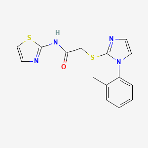 molecular formula C15H14N4OS2 B2552956 N-(thiazol-2-yl)-2-((1-(o-tolyl)-1H-imidazol-2-yl)thio)acetamide CAS No. 893373-31-4