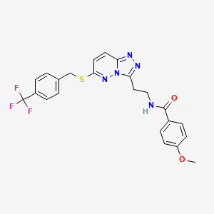 molecular formula C23H20F3N5O2S B2553015 4-methoxy-N-(2-(6-((4-(trifluoromethyl)benzyl)thio)-[1,2,4]triazolo[4,3-b]pyridazin-3-yl)ethyl)benzamide CAS No. 872996-26-4