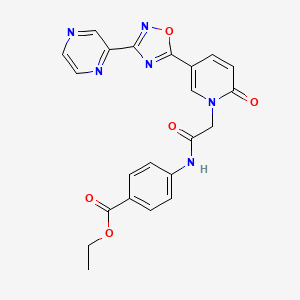molecular formula C22H18N6O5 B2553047 ethyl 4-(2-{2-oxo-5-[3-(pyrazin-2-yl)-1,2,4-oxadiazol-5-yl]-1,2-dihydropyridin-1-yl}acetamido)benzoate CAS No. 1396875-86-7