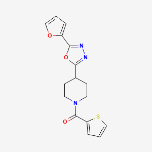 molecular formula C16H15N3O3S B2553084 (4-(5-(Furan-2-yl)-1,3,4-oxadiazol-2-yl)piperidin-1-yl)(thiophen-2-yl)methanone CAS No. 1170874-63-1