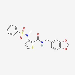 molecular formula C20H18N2O5S2 B2553087 N-(1,3-benzodioxol-5-ylmethyl)-3-[methyl(phenylsulfonyl)amino]thiophene-2-carboxamide CAS No. 1226458-95-2