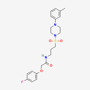 molecular formula C22H28FN3O4S B2553089 2-(4-fluorophenoxy)-N-(3-((4-(m-tolyl)piperazin-1-yl)sulfonyl)propyl)acetamide CAS No. 1021058-83-2