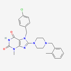 molecular formula C25H27ClN6O2 B2553103 7-[(4-chlorophenyl)methyl]-3-methyl-8-{4-[(2-methylphenyl)methyl]piperazin-1-yl}-2,3,6,7-tetrahydro-1H-purine-2,6-dione CAS No. 898428-03-0