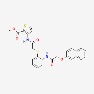 molecular formula C26H22N2O5S2 B2553110 Methyl 3-({2-[(2-{[2-(2-naphthyloxy)acetyl]amino}phenyl)sulfanyl]acetyl}amino)-2-thiophenecarboxylate CAS No. 866038-89-3