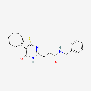 molecular formula C21H23N3O2S B2553112 N-benzyl-3-(4-oxo-3,5,6,7,8,9-hexahydro-4H-cyclohepta[4,5]thieno[2,3-d]pyrimidin-2-yl)propanamide CAS No. 950443-71-7