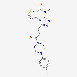 molecular formula C21H21FN6O2S B2553113 1-(3-(4-(4-fluorophenyl)piperazin-1-yl)-3-oxopropyl)-4-methylthieno[2,3-e][1,2,4]triazolo[4,3-a]pyrimidin-5(4H)-one CAS No. 892280-02-3