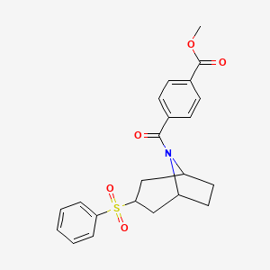 molecular formula C22H23NO5S B2553114 METHYL 4-[3-(BENZENESULFONYL)-8-AZABICYCLO[3.2.1]OCTANE-8-CARBONYL]BENZOATE CAS No. 1448045-53-1