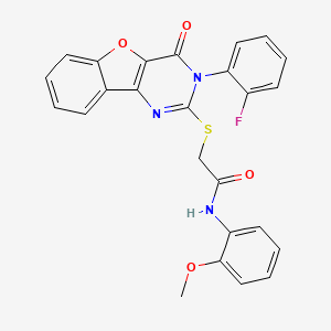 molecular formula C25H18FN3O4S B2553123 2-{[5-(2-fluorophenyl)-6-oxo-8-oxa-3,5-diazatricyclo[7.4.0.0^{2,7}]trideca-1(9),2(7),3,10,12-pentaen-4-yl]sulfanyl}-N-(2-methoxyphenyl)acetamide CAS No. 902933-91-9