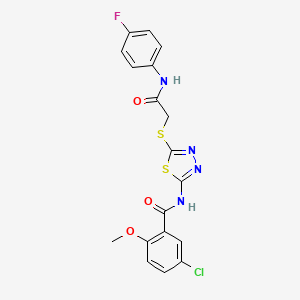molecular formula C18H14ClFN4O3S2 B2553134 5-chloro-N-[5-[2-(4-fluoroanilino)-2-oxoethyl]sulfanyl-1,3,4-thiadiazol-2-yl]-2-methoxybenzamide CAS No. 391869-84-4