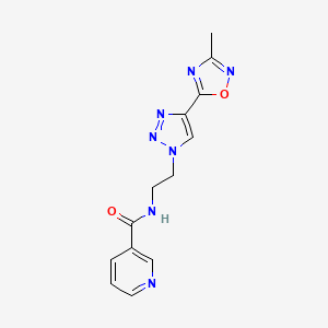 molecular formula C13H13N7O2 B2553145 N-(2-(4-(3-methyl-1,2,4-oxadiazol-5-yl)-1H-1,2,3-triazol-1-yl)ethyl)nicotinamide CAS No. 2034391-27-8