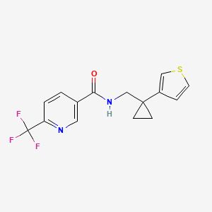 molecular formula C15H13F3N2OS B2553158 N-[(1-Thiophen-3-ylcyclopropyl)methyl]-6-(trifluoromethyl)pyridine-3-carboxamide CAS No. 2415600-65-4