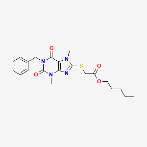 molecular formula C21H26N4O4S B2553160 pentyl 2-((1-benzyl-3,7-dimethyl-2,6-dioxo-2,3,6,7-tetrahydro-1H-purin-8-yl)thio)acetate CAS No. 923202-12-4