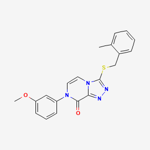 molecular formula C20H18N4O2S B2553188 7-(3-甲氧基苯基)-3-[(2-甲基苄基)硫代][1,2,4]三唑并[4,3-a]吡嗪-8(7H)-酮 CAS No. 1242906-99-5