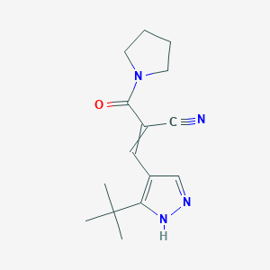 molecular formula C15H20N4O B2553197 3-(3-tert-butyl-1H-pyrazol-4-yl)-2-(pyrrolidine-1-carbonyl)prop-2-enenitrile CAS No. 1445757-84-5