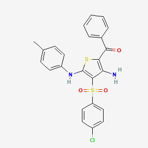 molecular formula C24H19ClN2O3S2 B2553283 (3-Amino-4-((4-chlorophenyl)sulfonyl)-5-(p-tolylamino)thiophen-2-yl)(phenyl)methanone CAS No. 890821-07-5