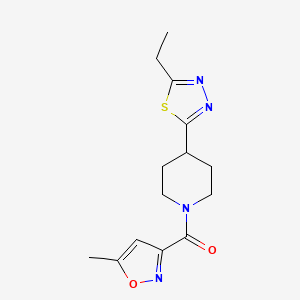 molecular formula C14H18N4O2S B2553285 (4-(5-Ethyl-1,3,4-thiadiazol-2-yl)piperidin-1-yl)(5-methylisoxazol-3-yl)methanone CAS No. 1172937-06-2