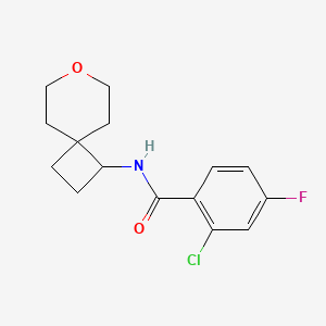 molecular formula C15H17ClFNO2 B2553287 2-chloro-4-fluoro-N-{7-oxaspiro[3.5]nonan-1-yl}benzamide CAS No. 2176124-66-4