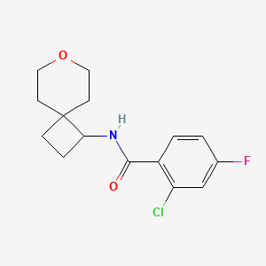 molecular formula C15H17ClFNO2 B2553287 2-chloro-4-fluoro-N-(7-oxaspiro[3.5]nonan-1-yl)benzamide CAS No. 2176124-66-4