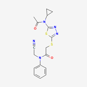 molecular formula C17H17N5O2S2 B2553297 N-(cyanomethyl)-2-{[5-(N-cyclopropylacetamido)-1,3,4-thiadiazol-2-yl]sulfanyl}-N-phenylacetamide CAS No. 1042818-90-5