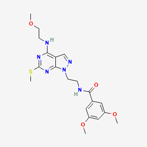 molecular formula C20H26N6O4S B2553314 3,5-二甲氧基-N-(2-(4-((2-甲氧基乙基)氨基)-6-(甲硫基)-1H-吡唑并[3,4-d]嘧啶-1-基)乙基)苯甲酰胺 CAS No. 946210-86-2