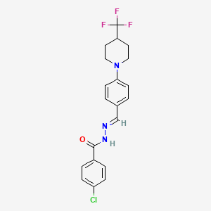 B2553327 4-chloro-N'-[(1E)-{4-[4-(trifluoromethyl)piperidin-1-yl]phenyl}methylidene]benzohydrazide CAS No. 2063366-27-6