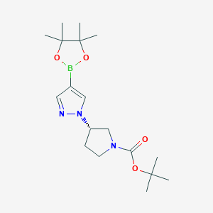 molecular formula C18H30BN3O4 B2553357 (S)-tert-Butyl 3-(4-(4,4,5,5-tetramethyl-1,3,2-dioxaborolan-2-yl)-1H-pyrazol-1-yl)pyrrolidine-1-carboxylate CAS No. 1175273-52-5; 1175273-55-8; 1359974-18-7