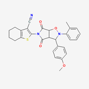 molecular formula C28H25N3O4S B2553359 2-(3-(4-methoxyphenyl)-4,6-dioxo-2-(o-tolyl)tetrahydro-2H-pyrrolo[3,4-d]isoxazol-5(3H)-yl)-4,5,6,7-tetrahydrobenzo[b]thiophene-3-carbonitrile CAS No. 1005273-03-9