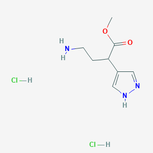 molecular formula C8H15Cl2N3O2 B2553377 methyl4-amino-2-(1H-pyrazol-4-yl)butanoatedihydrochloride CAS No. 2402829-32-5