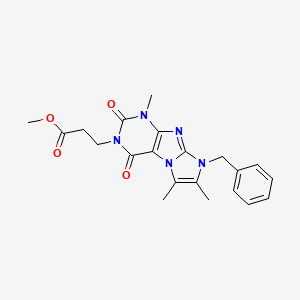 molecular formula C21H23N5O4 B2553379 3-(8-苄基-1,6,7-三甲基-2,4-二氧代-1H-咪唑并[2,1-f]嘌呤-3(2H,4H,8H)-基)丙酸甲酯 CAS No. 915926-90-8