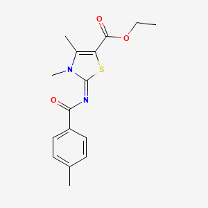 molecular formula C16H18N2O3S B2553382 ethyl (2Z)-3,4-dimethyl-2-[(4-methylbenzoyl)imino]-2,3-dihydro-1,3-thiazole-5-carboxylate CAS No. 476628-03-2