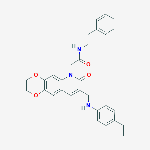 molecular formula C30H31N3O4 B2553390 2-(8-{[(4-ethylphenyl)amino]methyl}-7-oxo-2H,3H,6H,7H-[1,4]dioxino[2,3-g]quinolin-6-yl)-N-(2-phenylethyl)acetamide CAS No. 932524-66-8