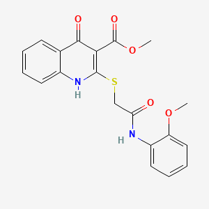 molecular formula C20H18N2O5S B2553421 Methyl 2-((2-((2-methoxyphenyl)amino)-2-oxoethyl)thio)-4-oxo-1,4-dihydroquinoline-3-carboxylate CAS No. 932550-40-8
