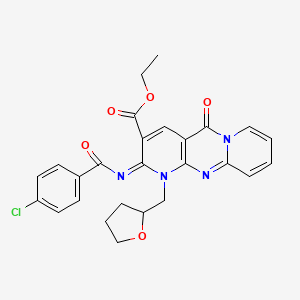 molecular formula C26H23ClN4O5 B2553436 ethyl (2Z)-2-[(4-chlorobenzoyl)imino]-5-oxo-1-(tetrahydrofuran-2-ylmethyl)-1,5-dihydro-2H-dipyrido[1,2-a:2',3'-d]pyrimidine-3-carboxylate CAS No. 534580-97-7