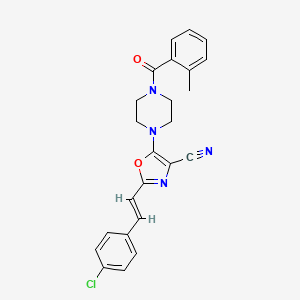 molecular formula C24H21ClN4O2 B2553451 2-[(E)-2-(4-chlorophenyl)ethenyl]-5-[4-(2-methylbenzoyl)piperazin-1-yl]-1,3-oxazole-4-carbonitrile CAS No. 940987-81-5