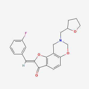 molecular formula C22H20FNO4 B2553551 (Z)-2-(3-fluorobenzylidene)-8-((tetrahydrofuran-2-yl)methyl)-8,9-dihydro-2H-benzofuro[7,6-e][1,3]oxazin-3(7H)-one CAS No. 951996-89-7