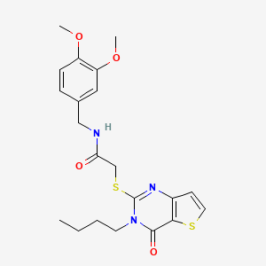 molecular formula C21H25N3O4S2 B2553558 2-({3-butyl-4-oxo-3H,4H-thieno[3,2-d]pyrimidin-2-yl}sulfanyl)-N-[(3,4-dimethoxyphenyl)methyl]acetamide CAS No. 1252904-90-7