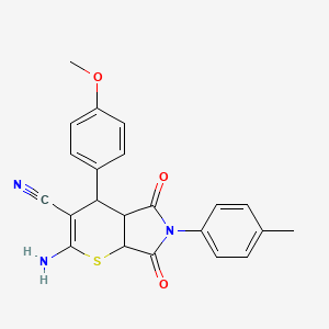 molecular formula C22H19N3O3S B2553559 2-Amino-4-(4-methoxyphenyl)-5,7-dioxo-6-(p-tolyl)-4,4a,5,6,7,7a-hexahydrothiopyrano[2,3-c]pyrrole-3-carbonitrile CAS No. 117452-37-6