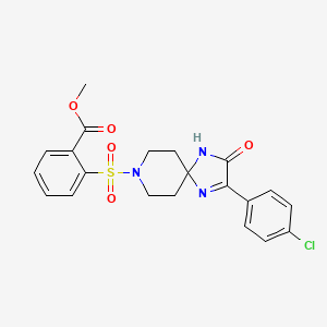 molecular formula C21H20ClN3O5S B2553568 Methyl 2-{[2-(4-chlorophenyl)-3-oxo-1,4,8-triazaspiro[4.5]dec-1-en-8-yl]sulfonyl}benzoate CAS No. 1358393-94-8