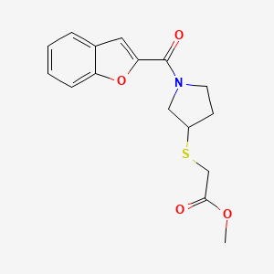 molecular formula C16H17NO4S B2553615 Methyl 2-((1-(benzofuran-2-carbonyl)pyrrolidin-3-yl)thio)acetate CAS No. 1795442-50-0
