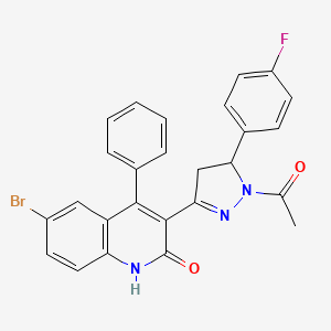 molecular formula C26H19BrFN3O2 B2553625 3-(1-乙酰基-5-(4-氟苯基)-4,5-二氢-1H-吡唑-3-基)-6-溴-4-苯基喹啉-2(1H)-酮 CAS No. 313267-05-9