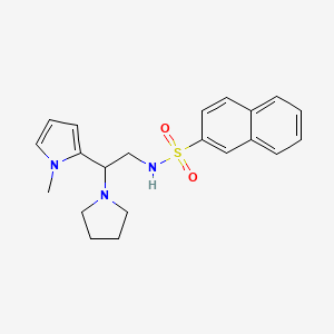 molecular formula C21H25N3O2S B2553645 N-(2-(1-methyl-1H-pyrrol-2-yl)-2-(pyrrolidin-1-yl)ethyl)naphthalene-2-sulfonamide CAS No. 1049393-27-2