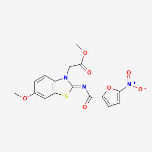molecular formula C16H13N3O7S B2553646 methyl 2-[(2Z)-6-methoxy-2-[(5-nitrofuran-2-carbonyl)imino]-2,3-dihydro-1,3-benzothiazol-3-yl]acetate CAS No. 865199-83-3